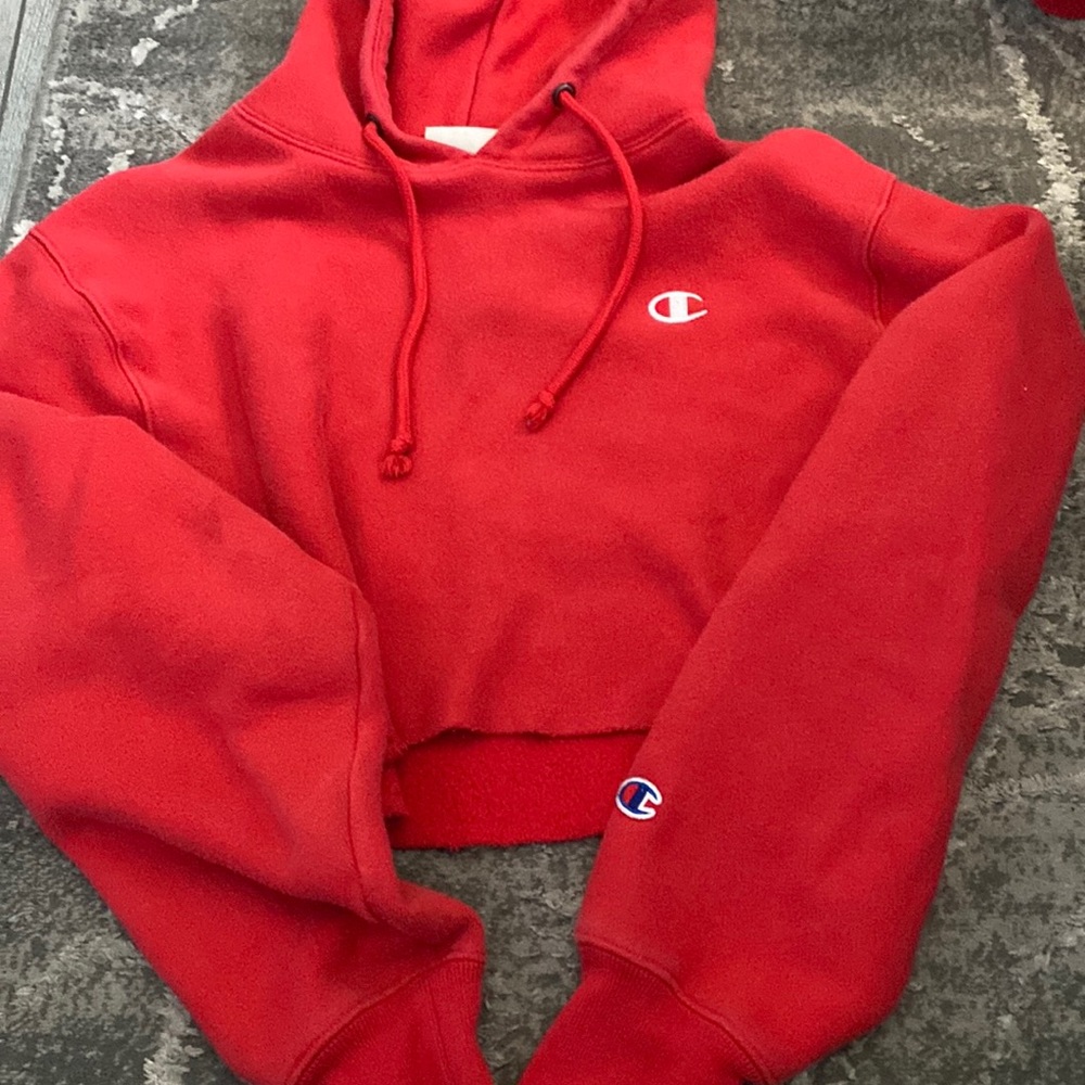 Red Champion Hoodie Crop Top